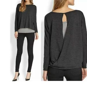 EILEEN FISHER Grey Merino Wool Long sleeve Cross Back Sweater XL